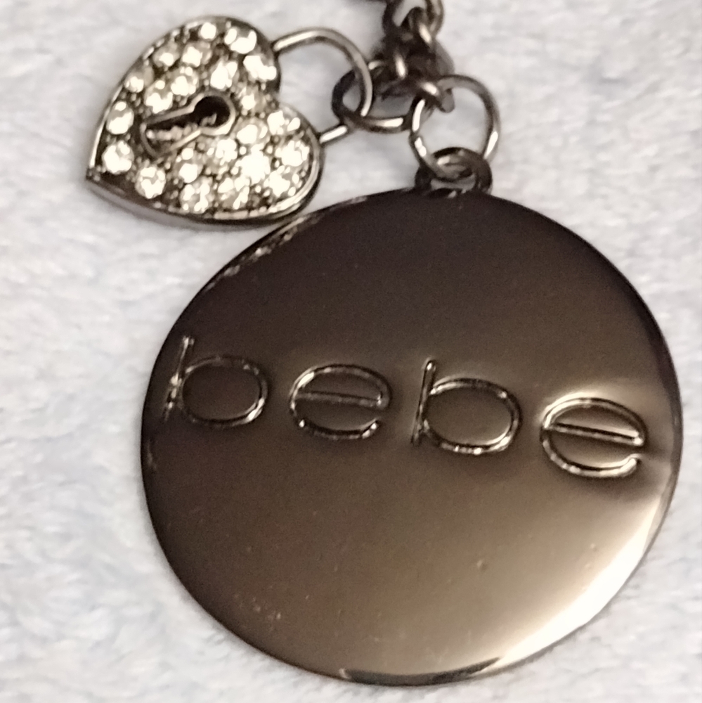 NEW IN BAG BEBE Shiny Bronze KeyRing/Bag Charm with Rhinestone Heart - Picture 2 of 12